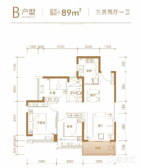 中洲河谷花园--建面 89.00㎡;